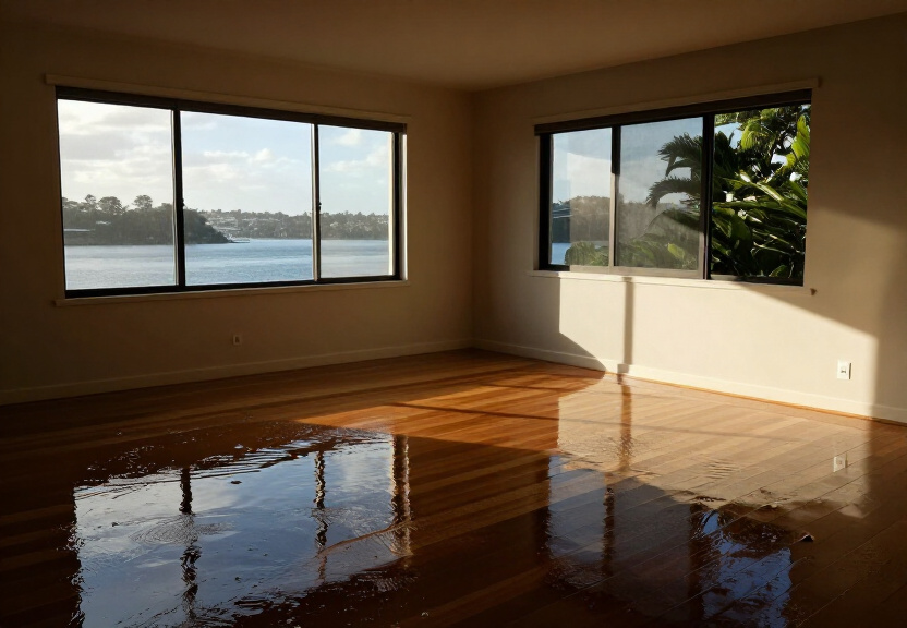 Water-damaged carpet in a Marrickville living room before drying