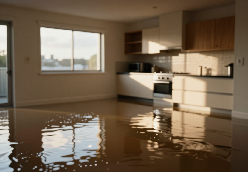 Flooded basement in Marrickville apartment building before cleanup